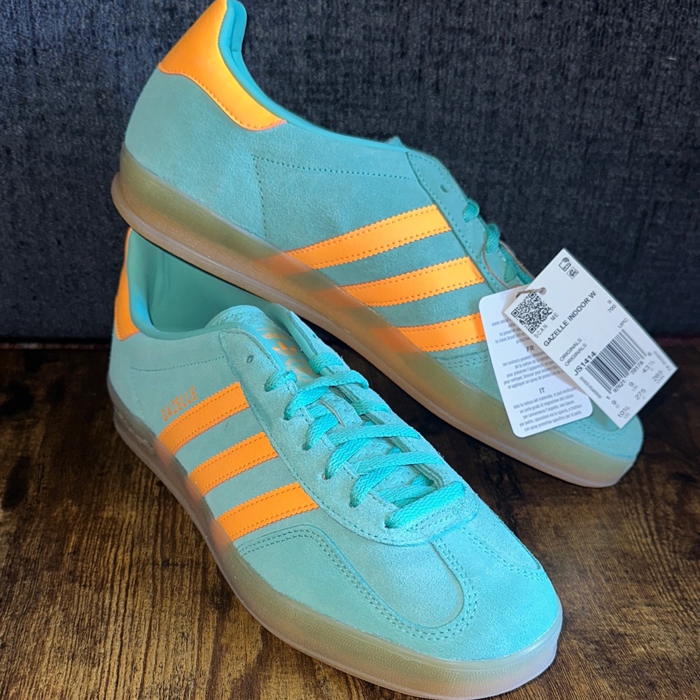 Adidas Gazelle Indoor Women’s Acid Mint and Flash Orange -Gum Sneakers